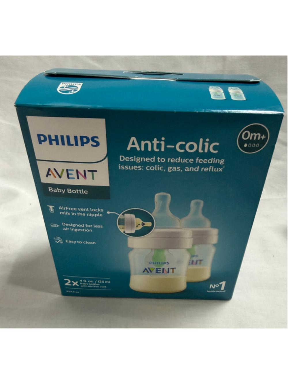 Philips Avent Anti-Colic Baby Bottles 4 oz 2 Pack 0m+ AirFree Vent NIB BPA-free